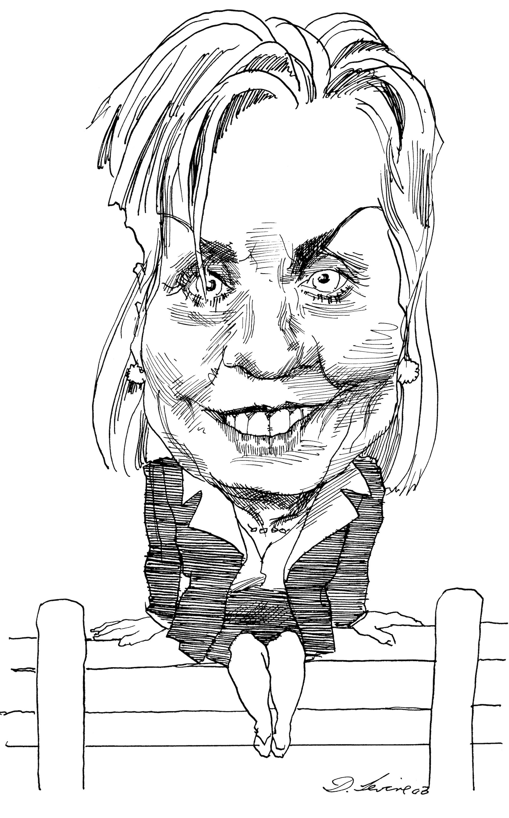 Hilary Clinton on the Fence by David Levine, 2003