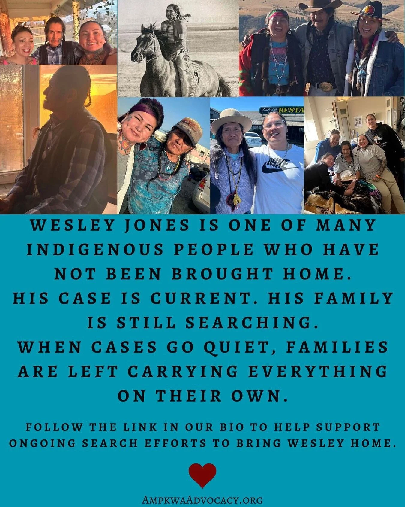 Wesley Jones is one of many Indigenous people who have not been brought home. His case is current. His family is still searching. When cases go quiet, families are left carrying everything on their own. Please follow the link in bio to help support o