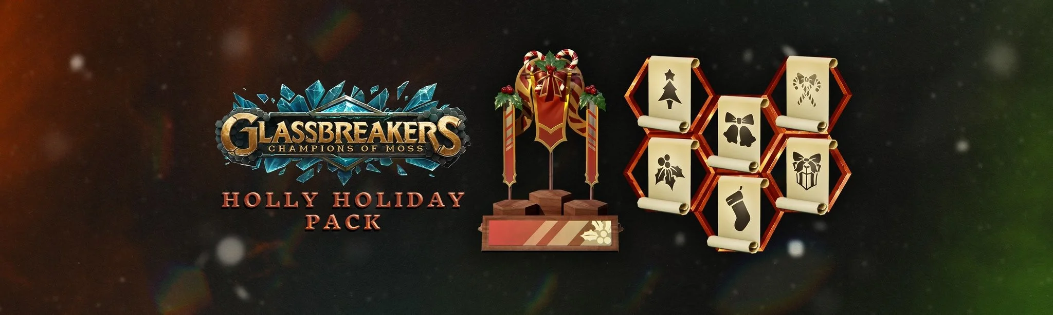 Glassbreakers VR Holly Holiday Pack DLC with festive emblems and candy cane cosmetic
