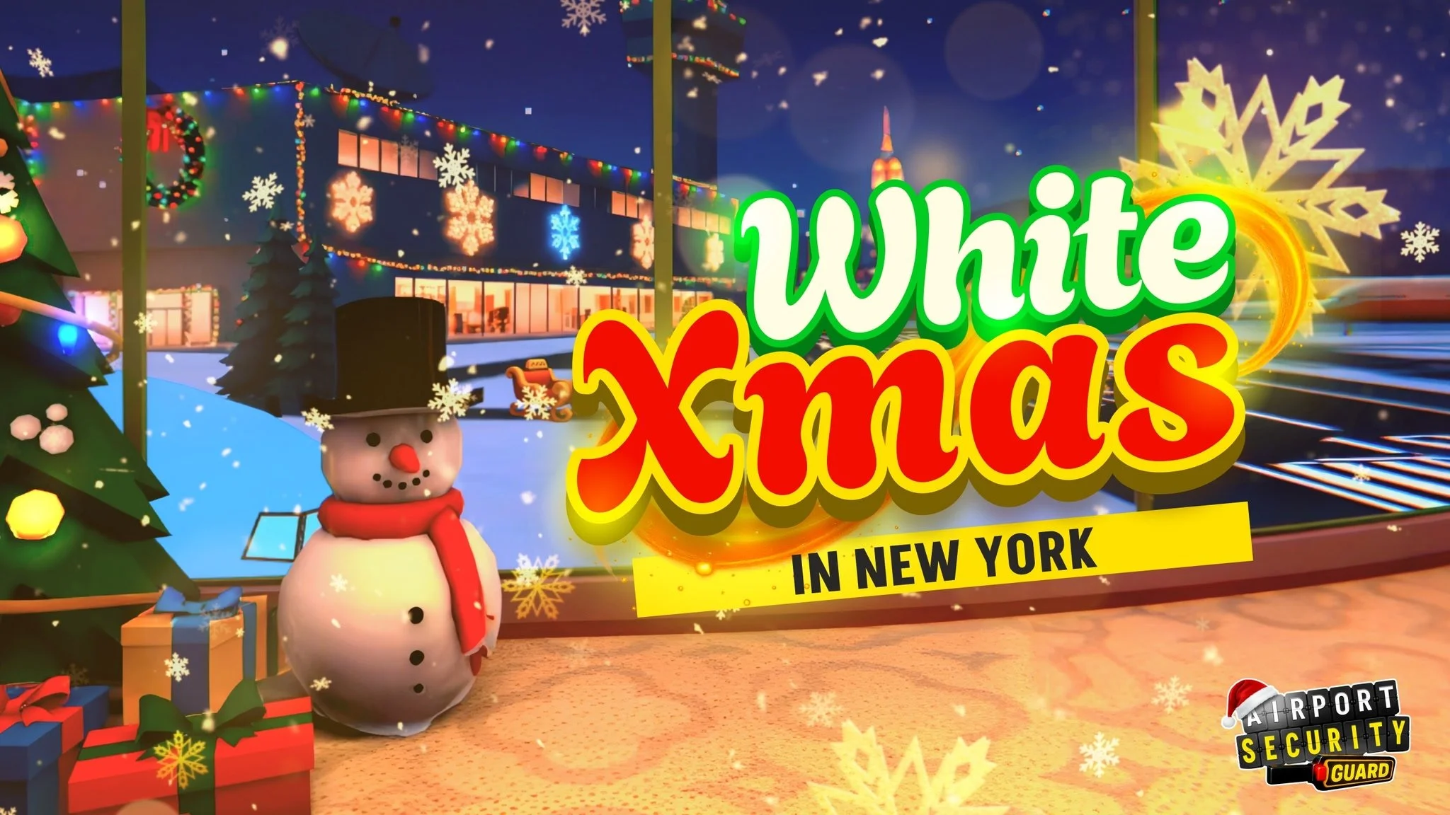 Airport Security Guard VR Christmas terminal with holiday decorations and Krampus character skin