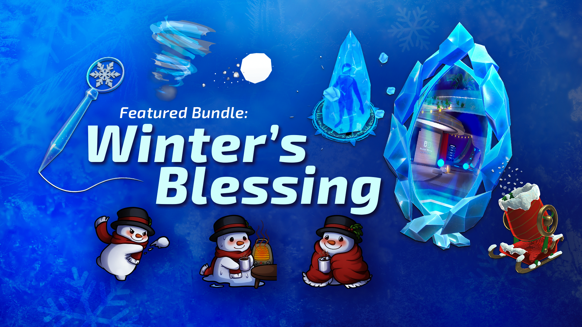 VRChat holiday gifting event with Winter Blessing Bundle Frosted Scribe and Frost's Bite