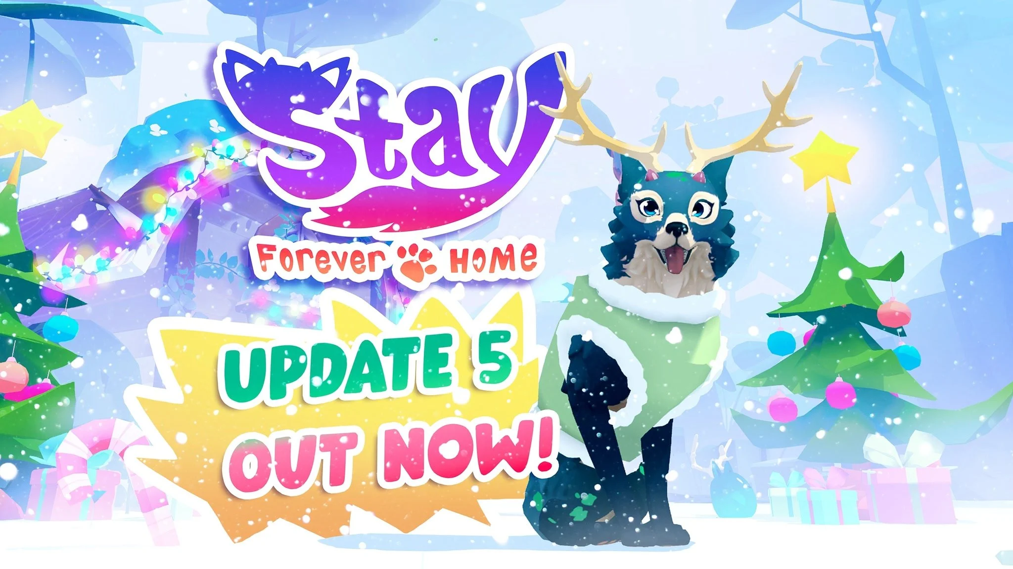 Stay Forever Home VR winter update with magical pet Ember in cozy snowy seasonal scenes and costumes
