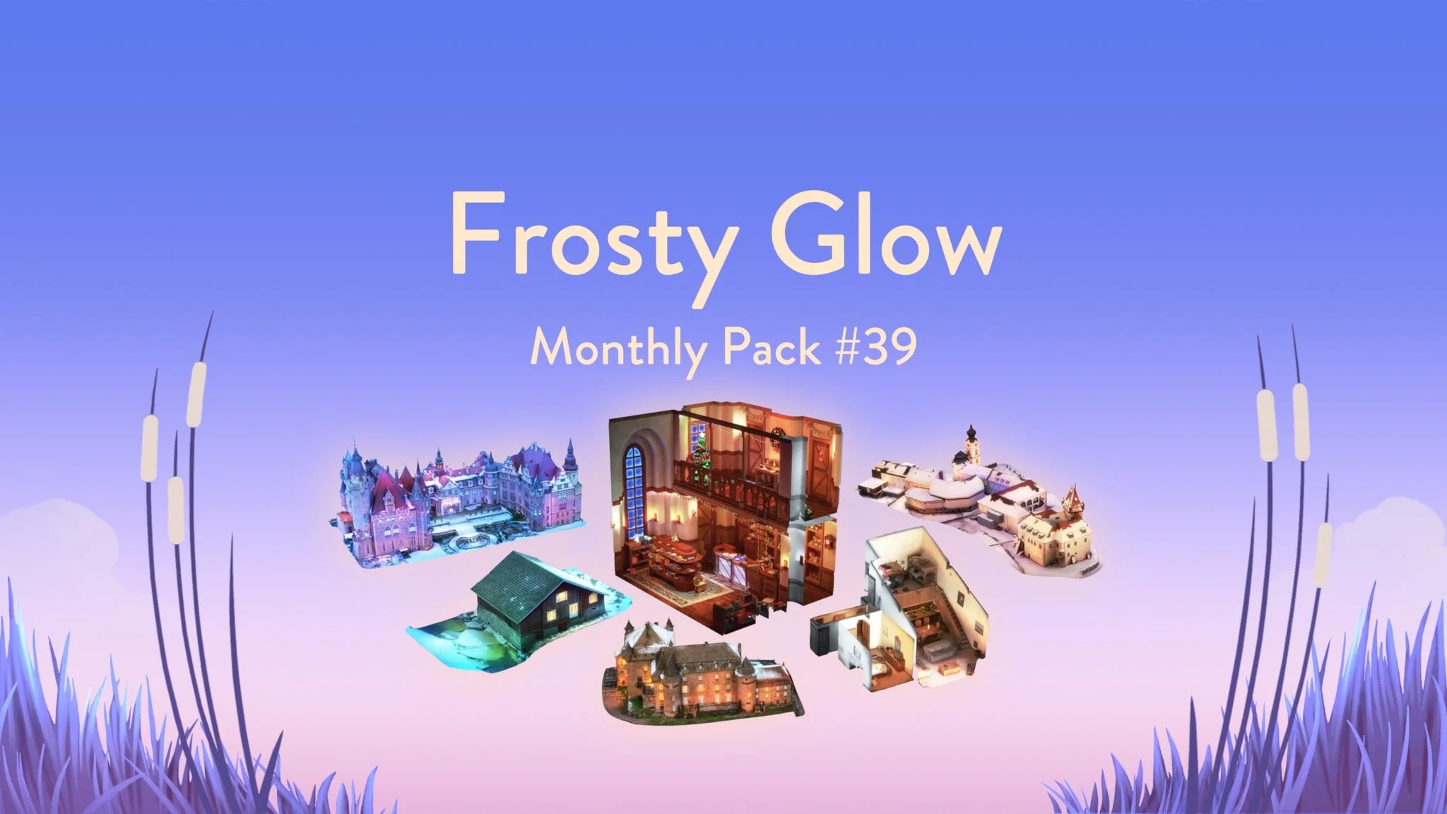 Puzzling Places Frosty Glow Pack featuring Moszna Palace and Santa's Workshop 3D puzzles