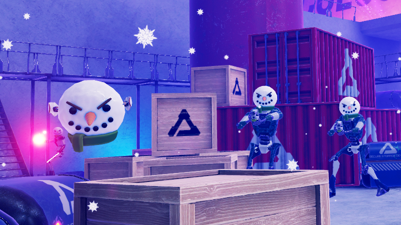 Vertigo 2 VR holiday update with enemy NPCs as evil snowmen in Quantum Reactor