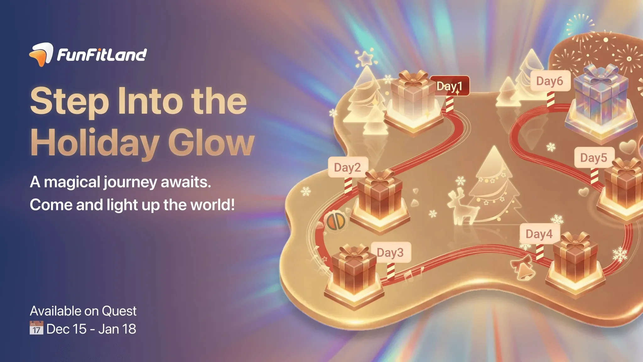FunFitLand VR fitness app Holiday Glow event with Phoenix Nirvana workout and winter transformation