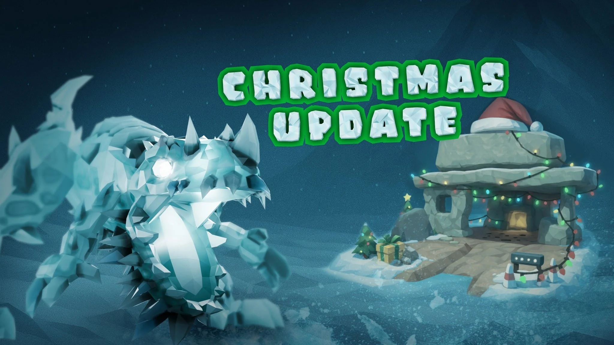 UG Merry Ugmas update showing Cryodon Titan ice boss and UGlisaur Tank dinosaur