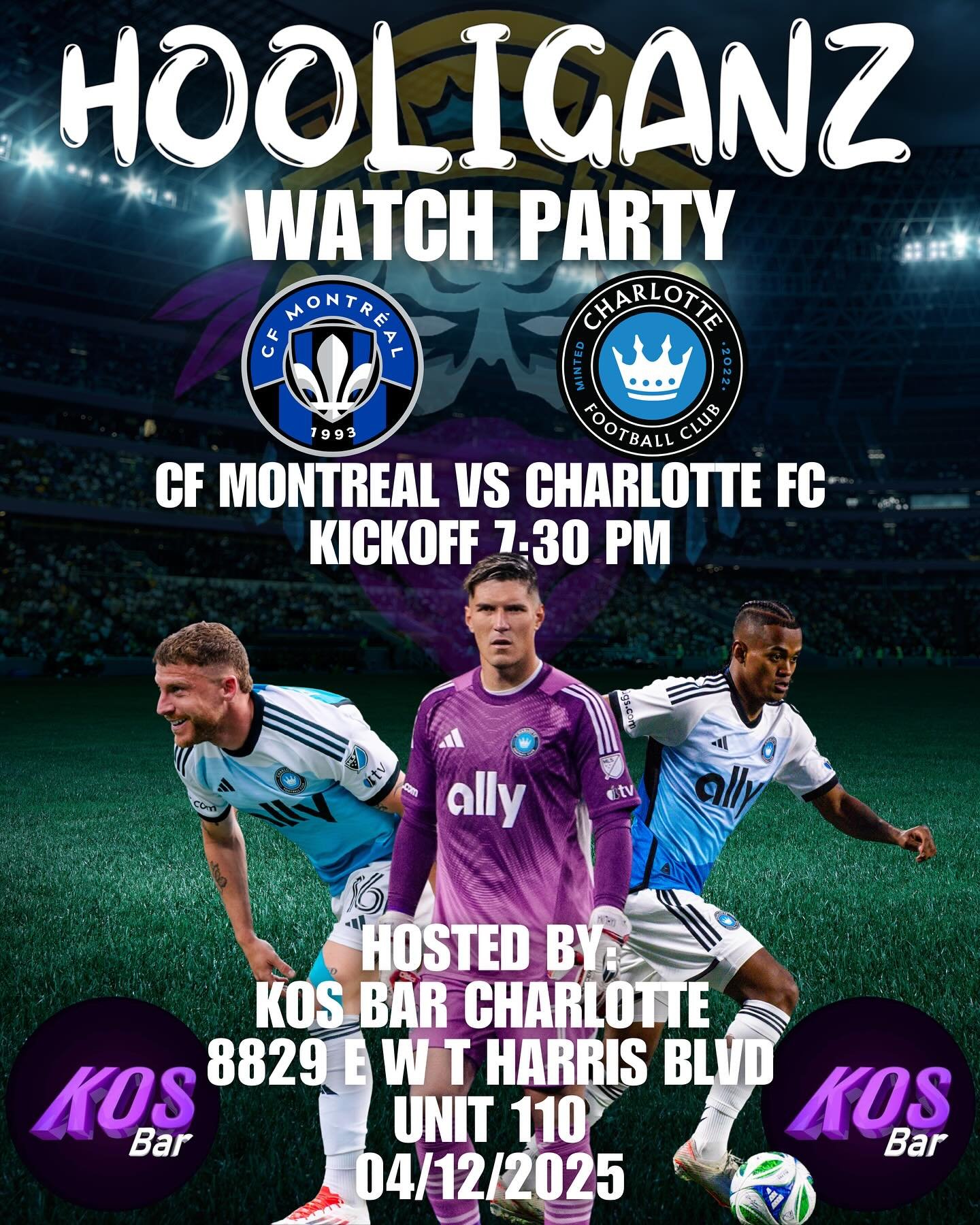 SEE YOU GUYS AT OUR WATCH PARTY AT KOS BAR ⚽️🍻

MONTREAL takes on our CHARLOTTE FC at their home opener this Saturday!

Kickoff is at 7:30 pm 

Beer Bucket Specials $20 !