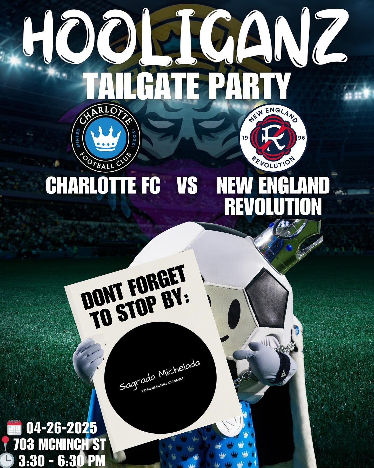 Can we make it 9 straight home wins?
Come out and bring the energy to help the boys take on The Revs to keep our streak alive.

Leave the tea at home because we have micheladas on deck.

📍- 703 McNinch St.
⏰ - 3:30 to 6:30 pm
🍺 - @sagrada_michelada