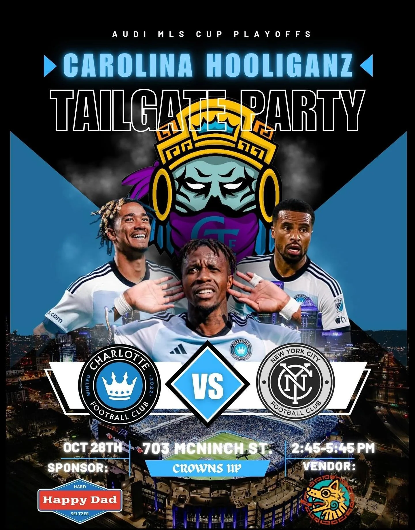 The bank going up on a Tuesday ⚽️
It&rsquo;s Playoff time 🗣️ Crowns UP Queen City 🖖🏽

Round 1 of the playoffs is tomorrow and we need you all to come out and show out 🎉
Join us and other supporters as we set the vibes at our pregame party! Rain o