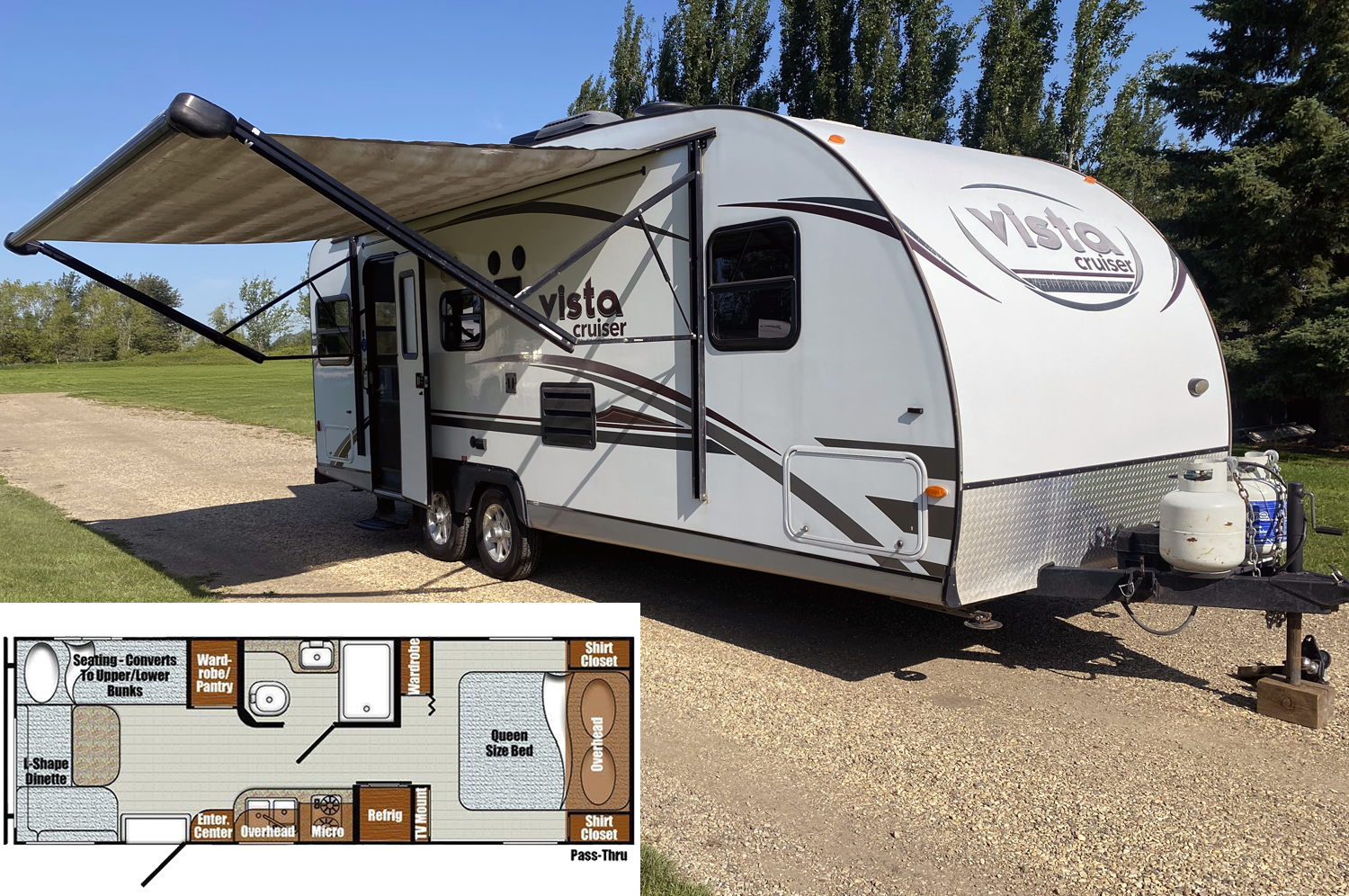 The Gulstreem Vista Cruiser can be rented for your family vacation. Creekside RV Rentals is just minutes from Edmonton and Sherwood Park