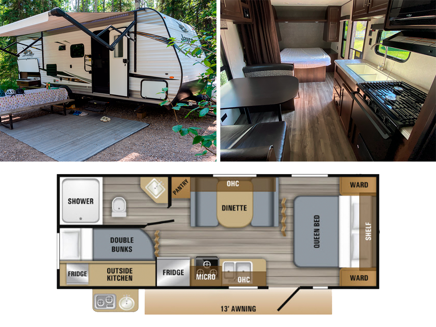 Sleeps 6 • Length 23ft • Outdoor Kitchen and Bunk beds make this a great rental trailer for your vacation. Available just East of Edmonton