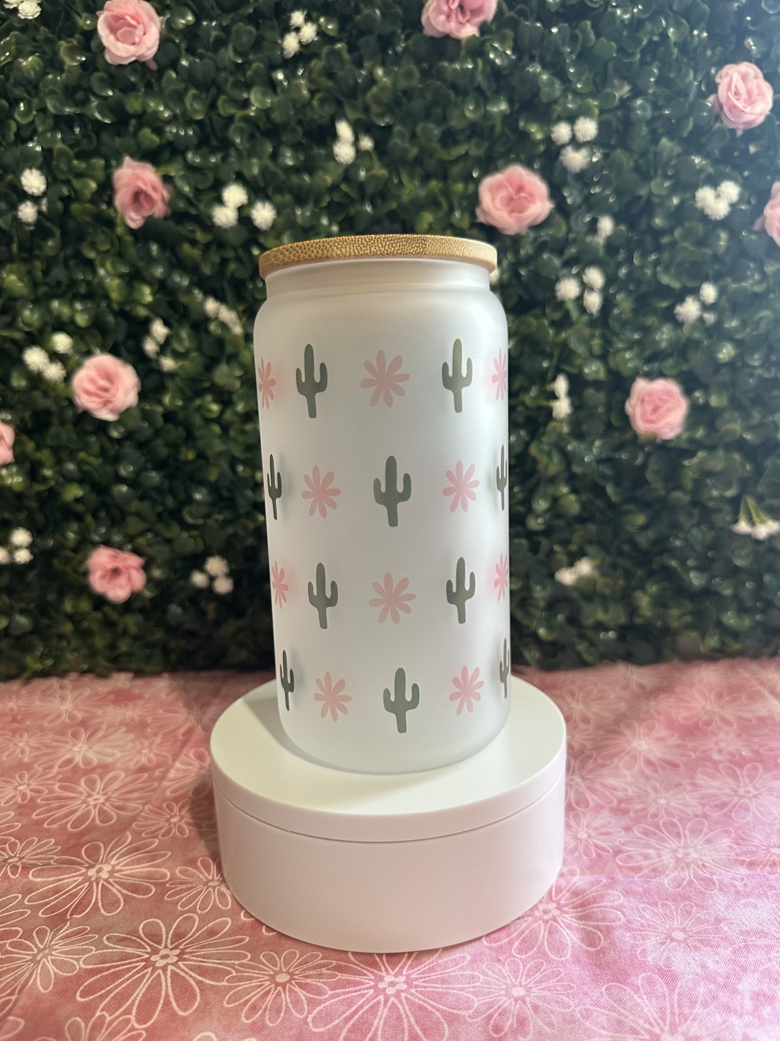 Cacti and Flowers 16oz Glass Cup