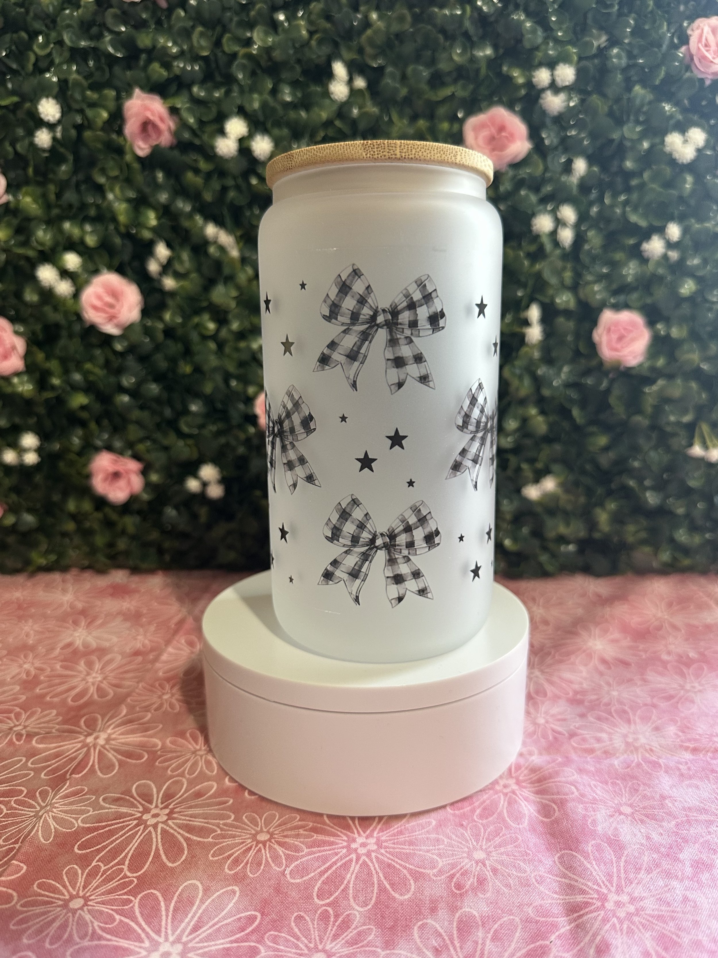Black Checkered 16oz Glass Cup