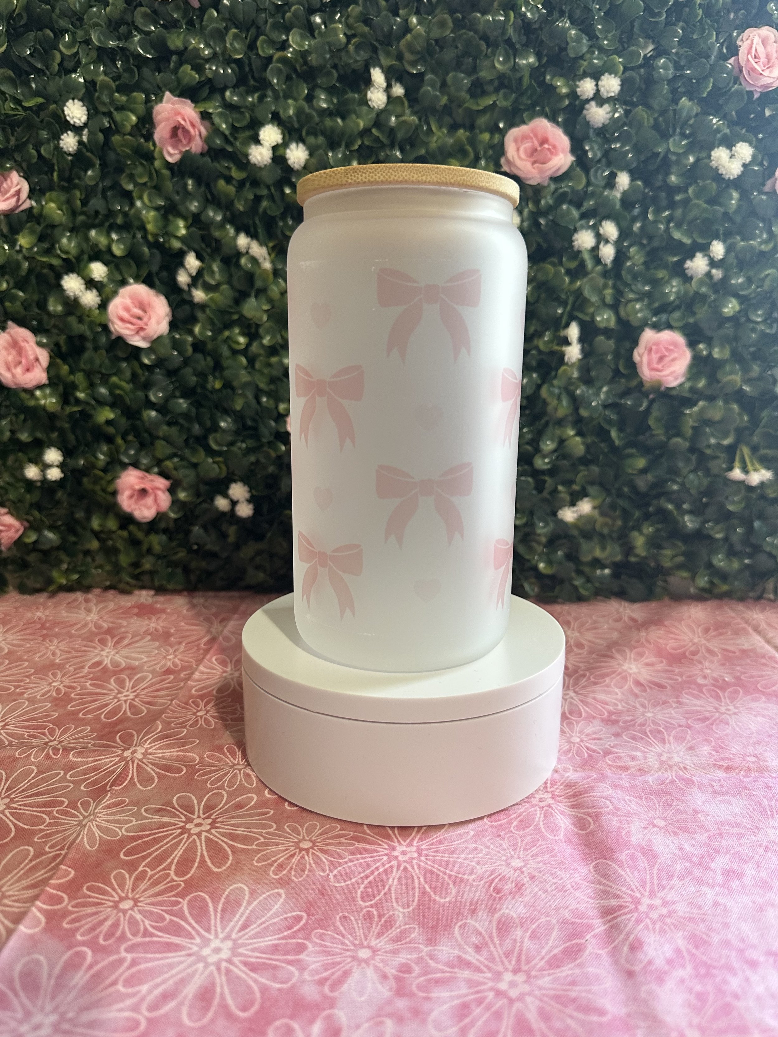 Pink Bows 16oz Glass Cup