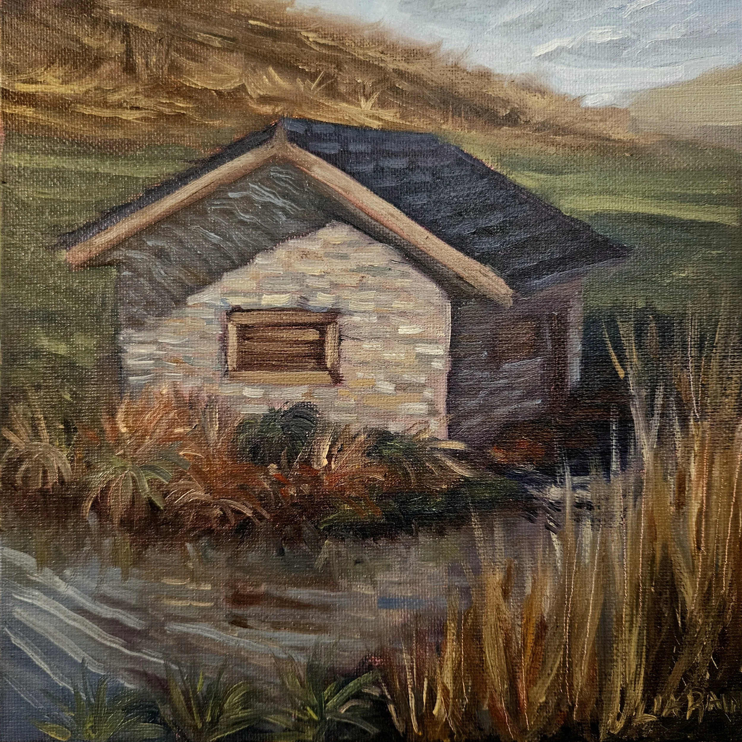 "SPRINGHOUSE REFLECTIONS" //  SOLD //  8x8 Oil on Gessoboard // Stone View Farm, Darlington, MD
