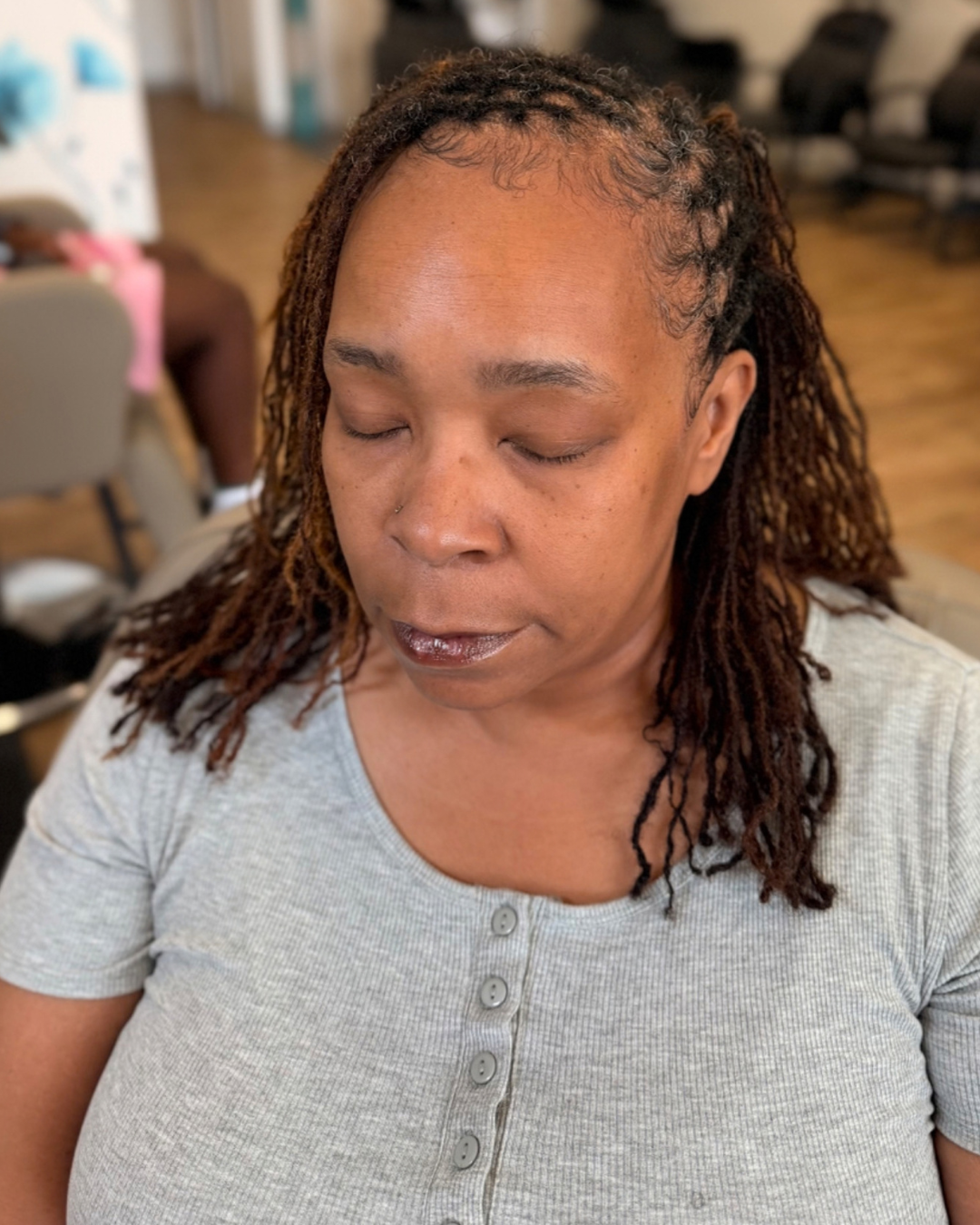 Microlocs styling by Stafford, Virginia loctician Audelà Beauty