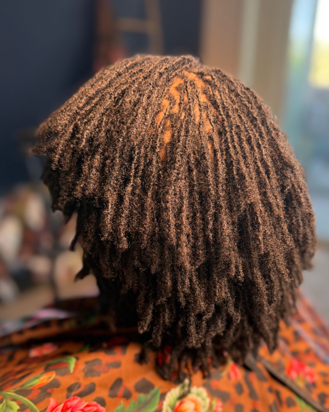mature color treated microlocs or Sisterlocks maintained by Stephanie Benjamin in Los Angeles, California