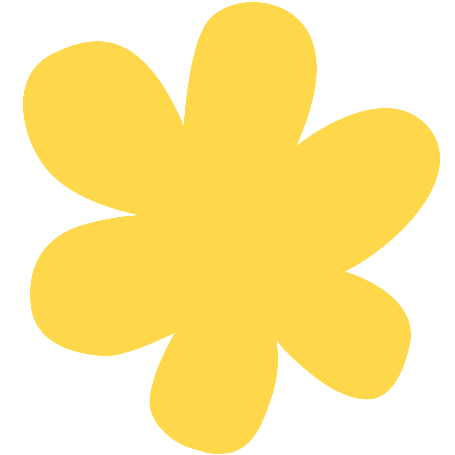 A yellow, stylized flower with five rounded petals against a black background.