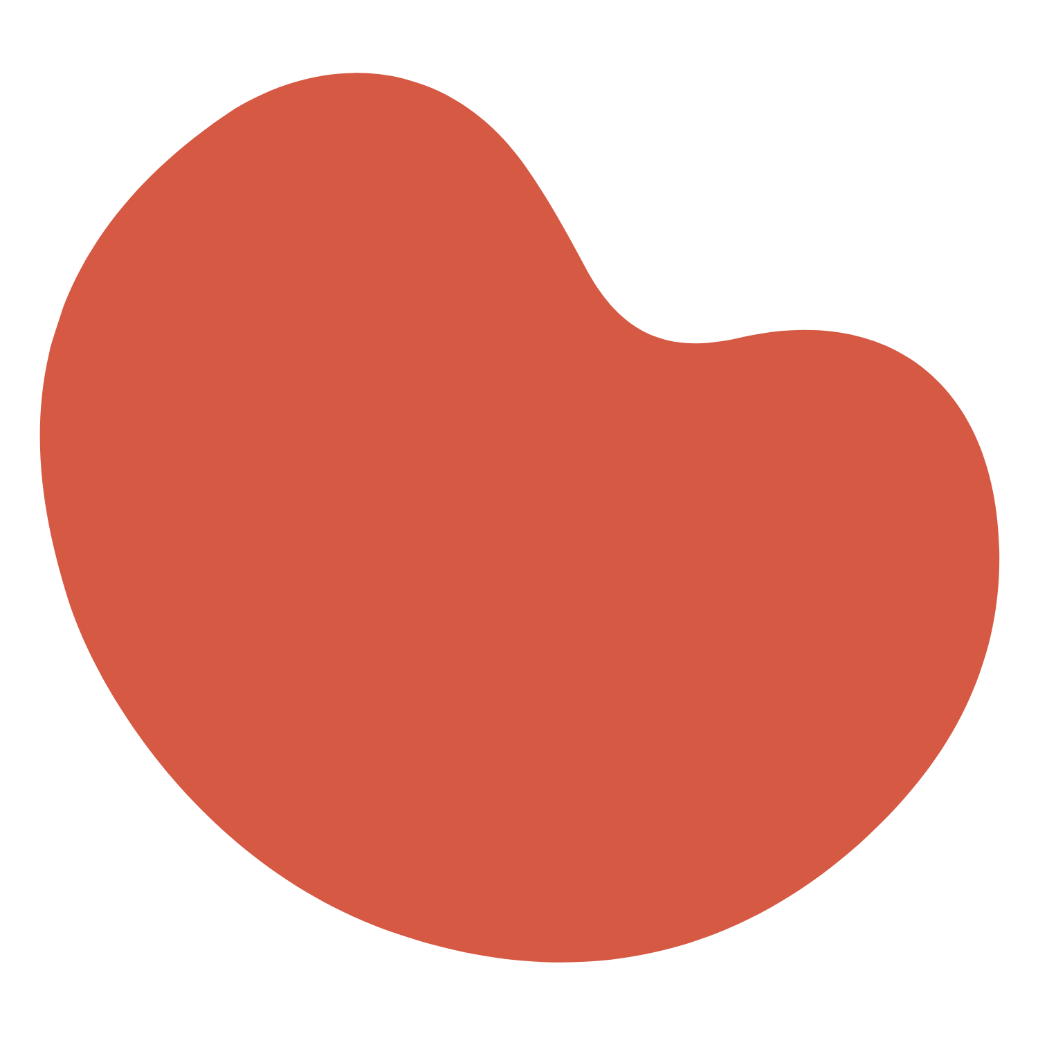 A stylized, abstract heart shape in a terracotta color with a small section cut out on the top right.