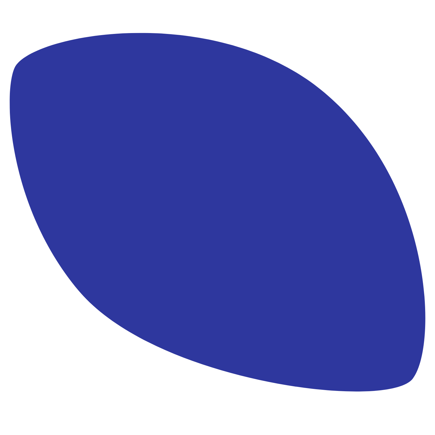 A dark blue oval shape on a black background.