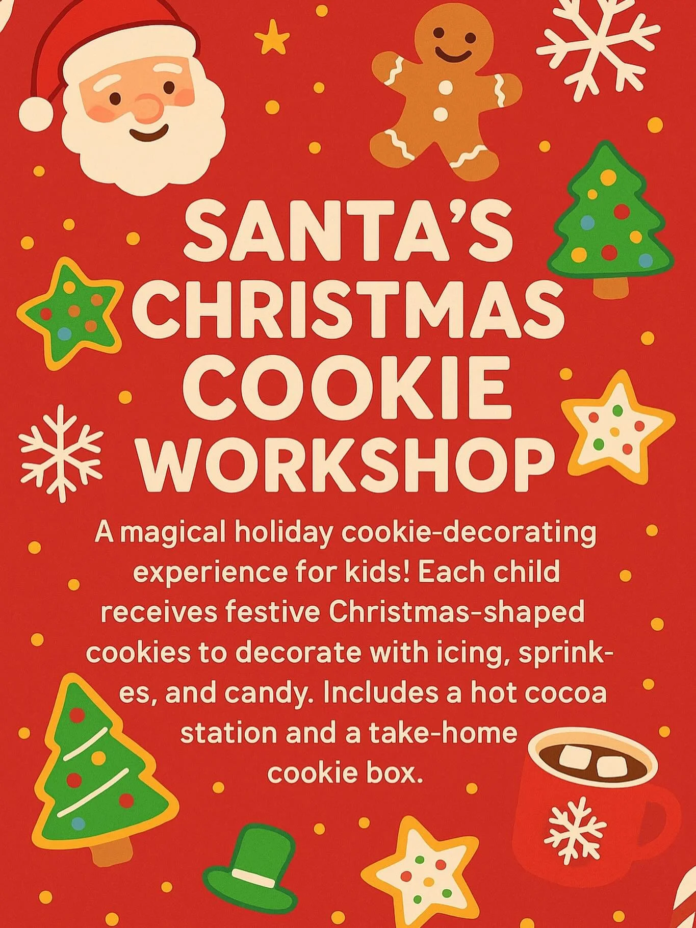 🎅🍪 Santa Cookie Workshop &ndash; This Sunday! 🍪🎅
Looking for a fun holiday activity for the kids this weekend? Join us for our Santa Cookie Workshop where little ones will decorate festive cookies, get creative, and enjoy holiday cheer!
Perfect f
