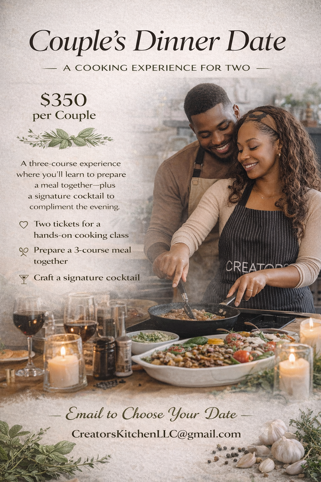 Hands on private couples cooking experience