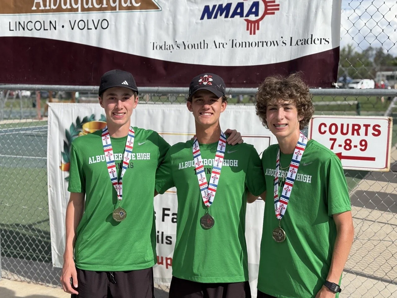 2025 State 5A Doubles Champions Cristian and Julian Olson ( left and right); 2025 State 5A Singles Runner-Up Mitchell Rocca (center)