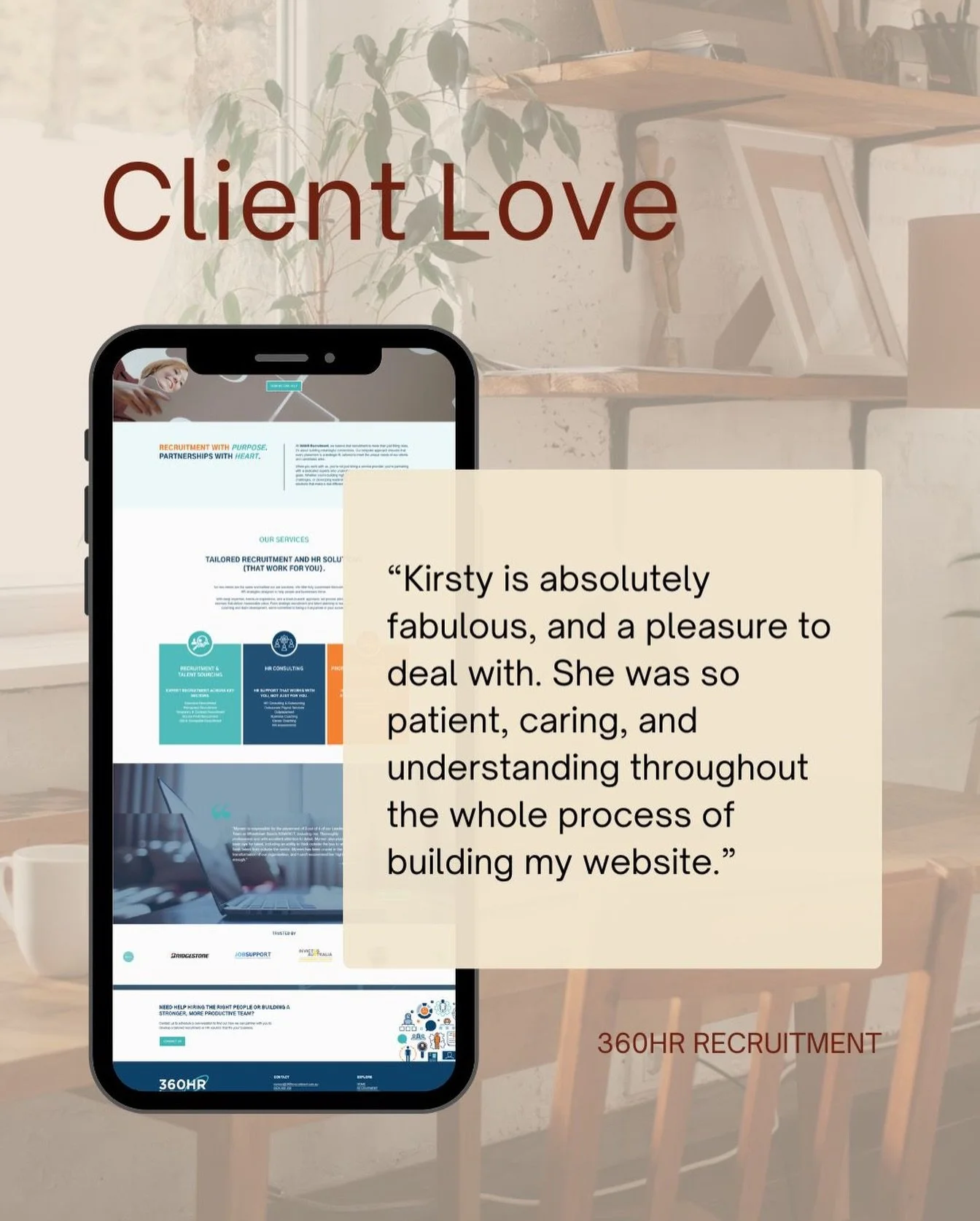 Working with Myreen of 360HR Recruitment was a dream. She&rsquo;s a true professional and the kindest person. Helping her with the journey of no website to a brand new professional online space that reflects her brand and expertise was a joy.

DM me 