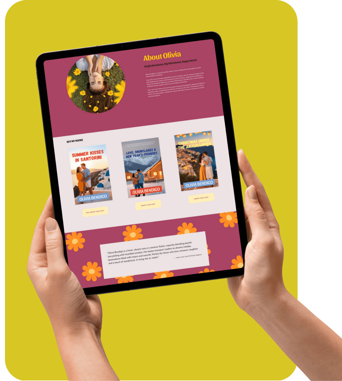 Hands holding an ipad device showing a website designed by Reflx Designs