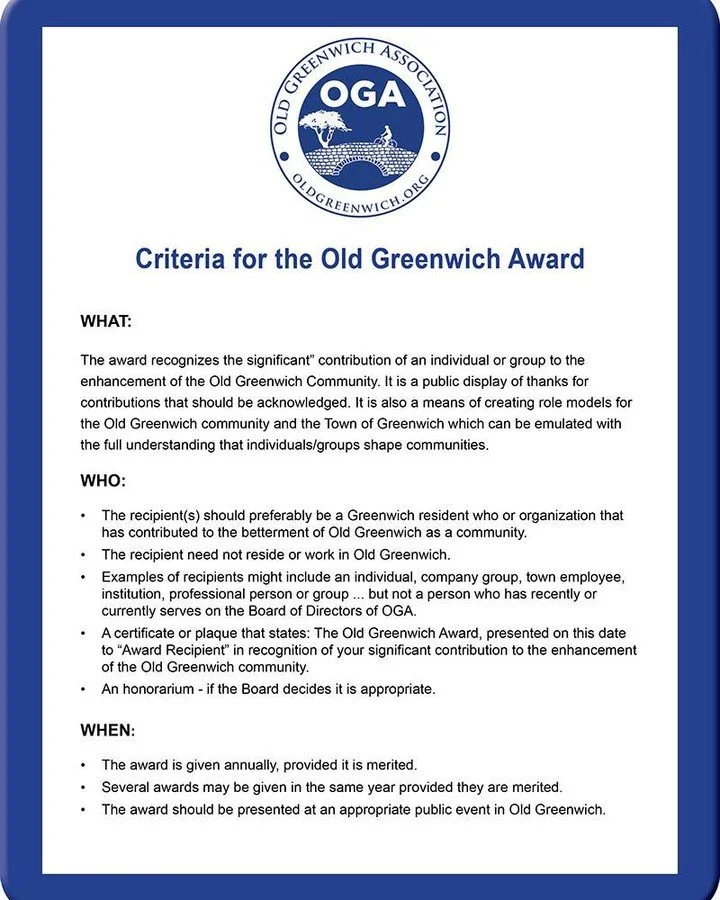 Old Greenwich Award 2025 - Nominations Needed!
Vote at www.OldGreenwich.org