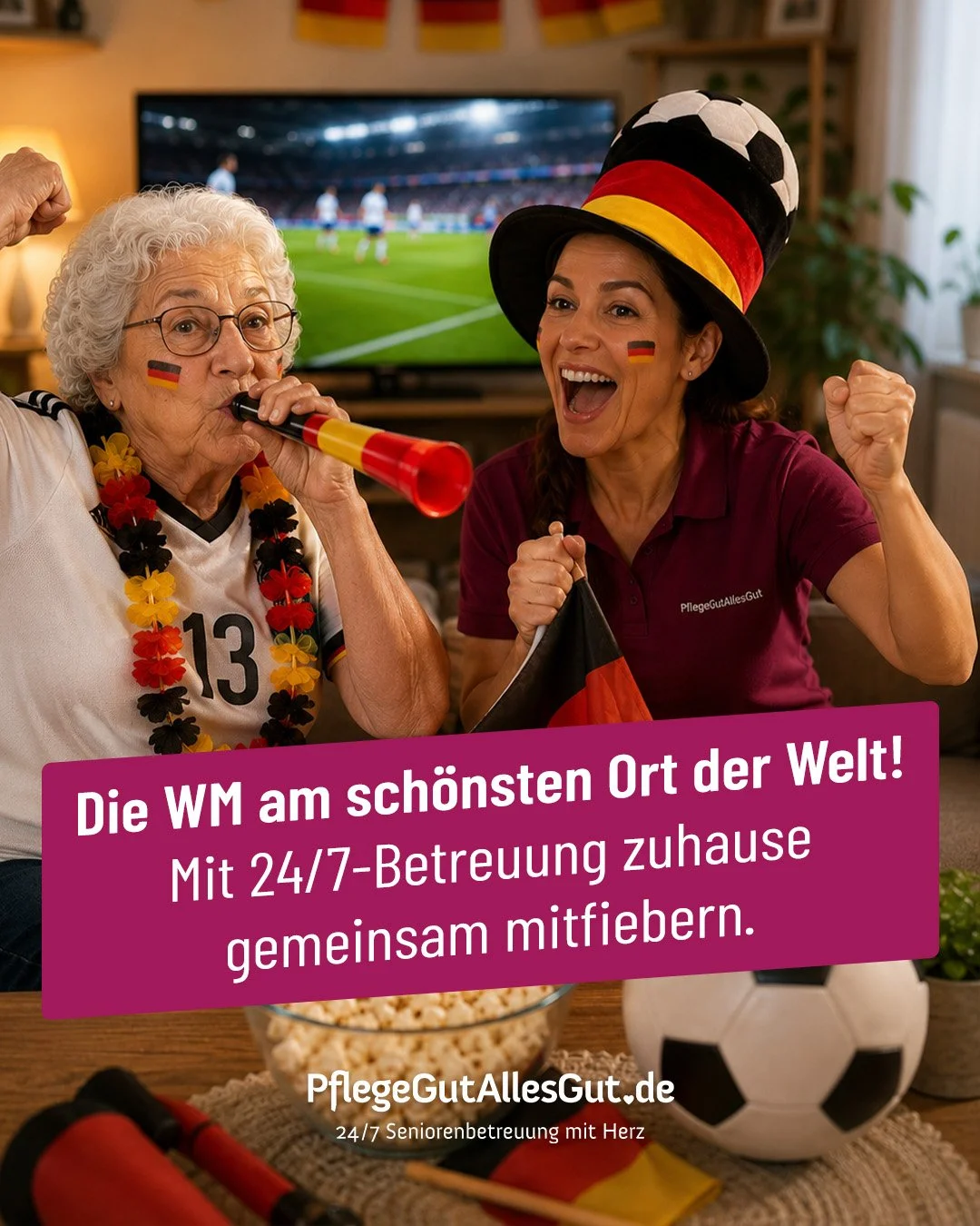 Heute startet die Fu&szlig;ball-WM!

F&uuml;r viele beginnt damit eine Zeit voller Spannung, Emotionen und gemeinsamer Fu&szlig;ballabende.
Denn mal ehrlich: Jubeln, Mitfiebern und Hoffen macht gemeinsam einfach mehr Spa&szlig;. 

Eine 24/7 Betreuung