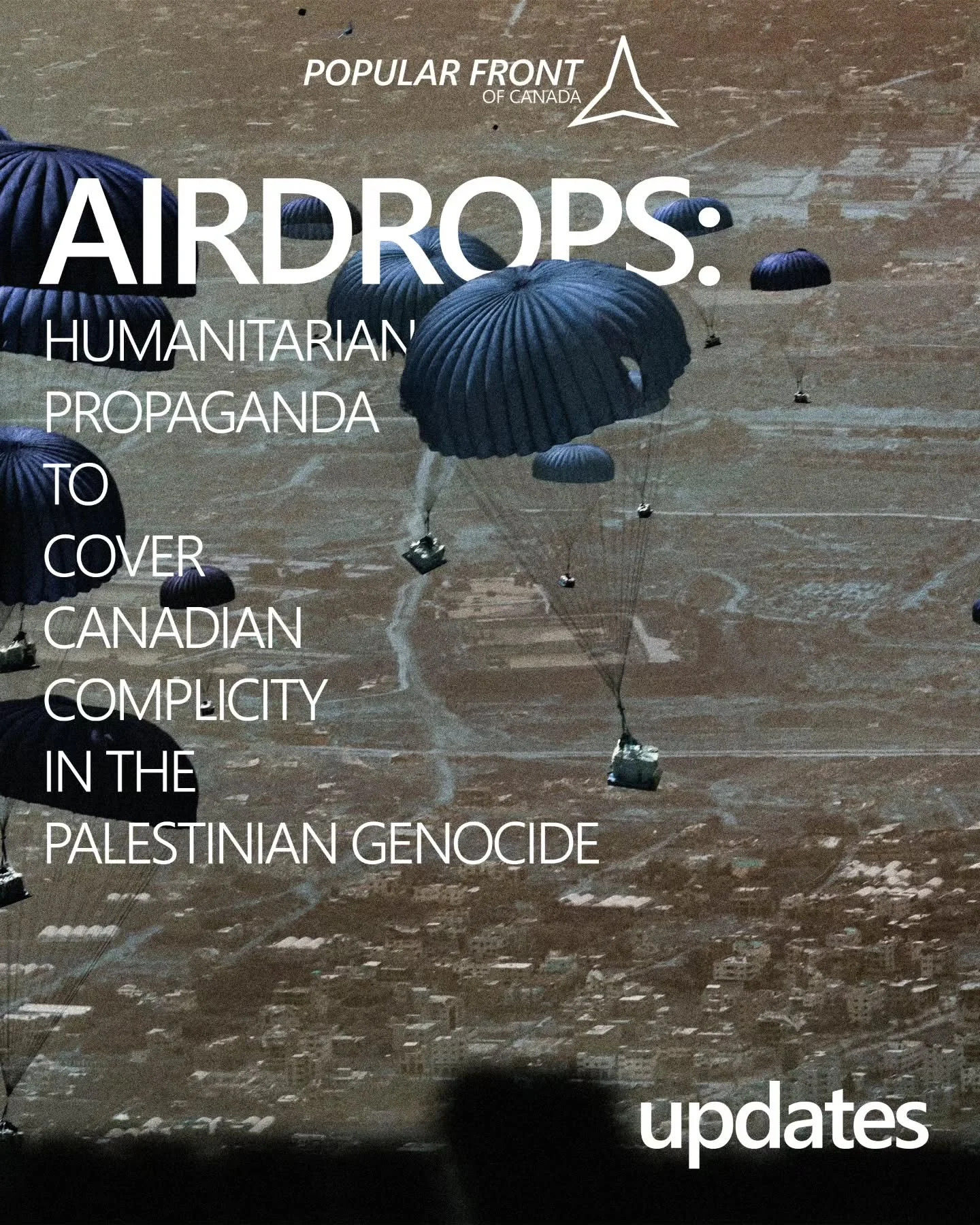 Last week, the Canadian government announced that they conducted airdrops to deliver aid in Gaza.

Though outwardly altruistic, the aid was a cynical photo-op to improve Canada's faltering international reputation over their support of Israel.

Befor
