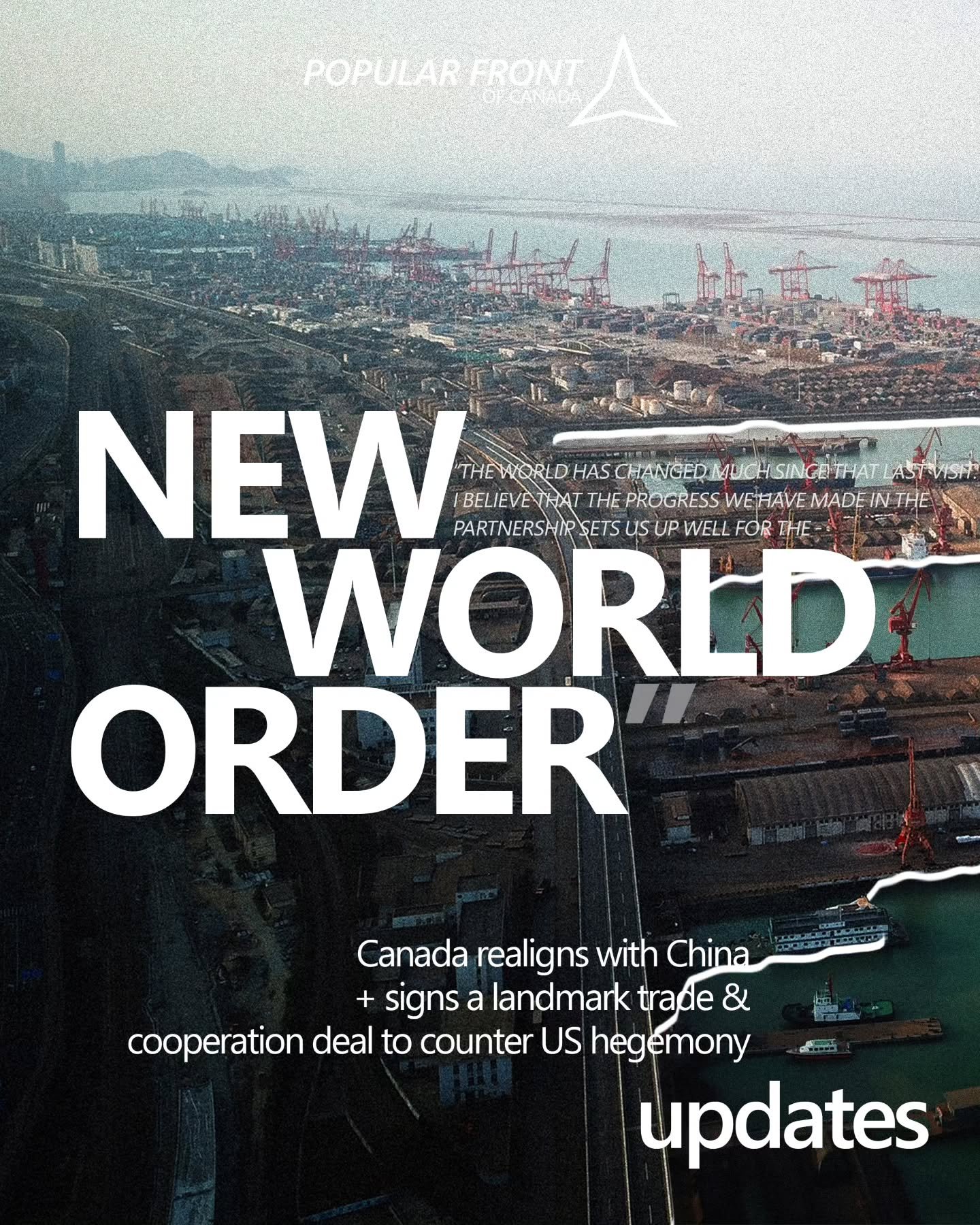 In an unprecedented move, the Liberal government of Canada recently signed a comprehensive trade &amp; strategic partnership with the People's Republic of China.

This turn follows years of destabilizing economic and political blackmail coming from t