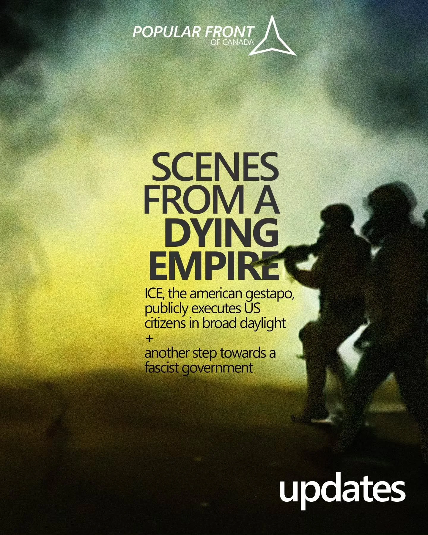 The people of Minneapolis are currently under heavy state suppression by ICE and other federal agencies, under orders from the Trump administration.

ICE is deployed throughout the United States, ostensibly to arrest and expel undocumented immigrants