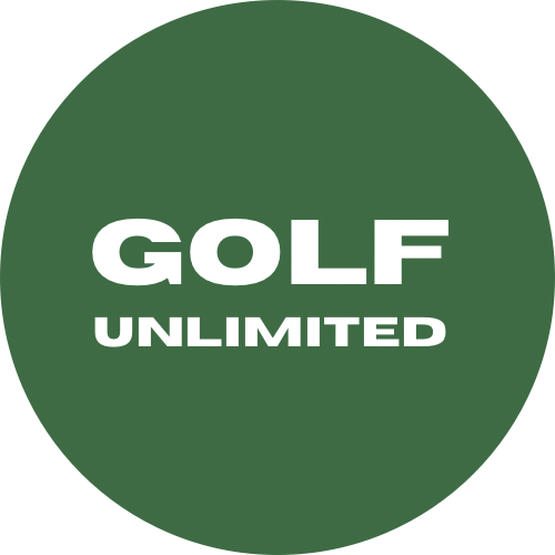 Green circular logo with white text that says "Golf Unlimited".
