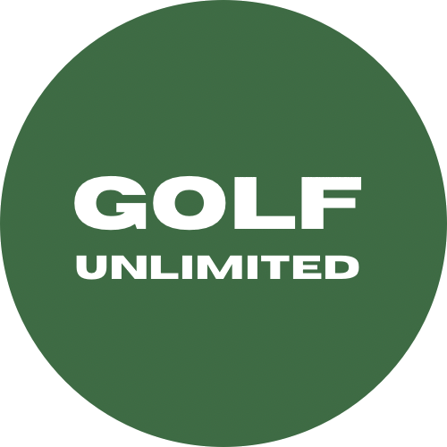 Green circular logo with white text that reads "GOLF UNLIMITED."