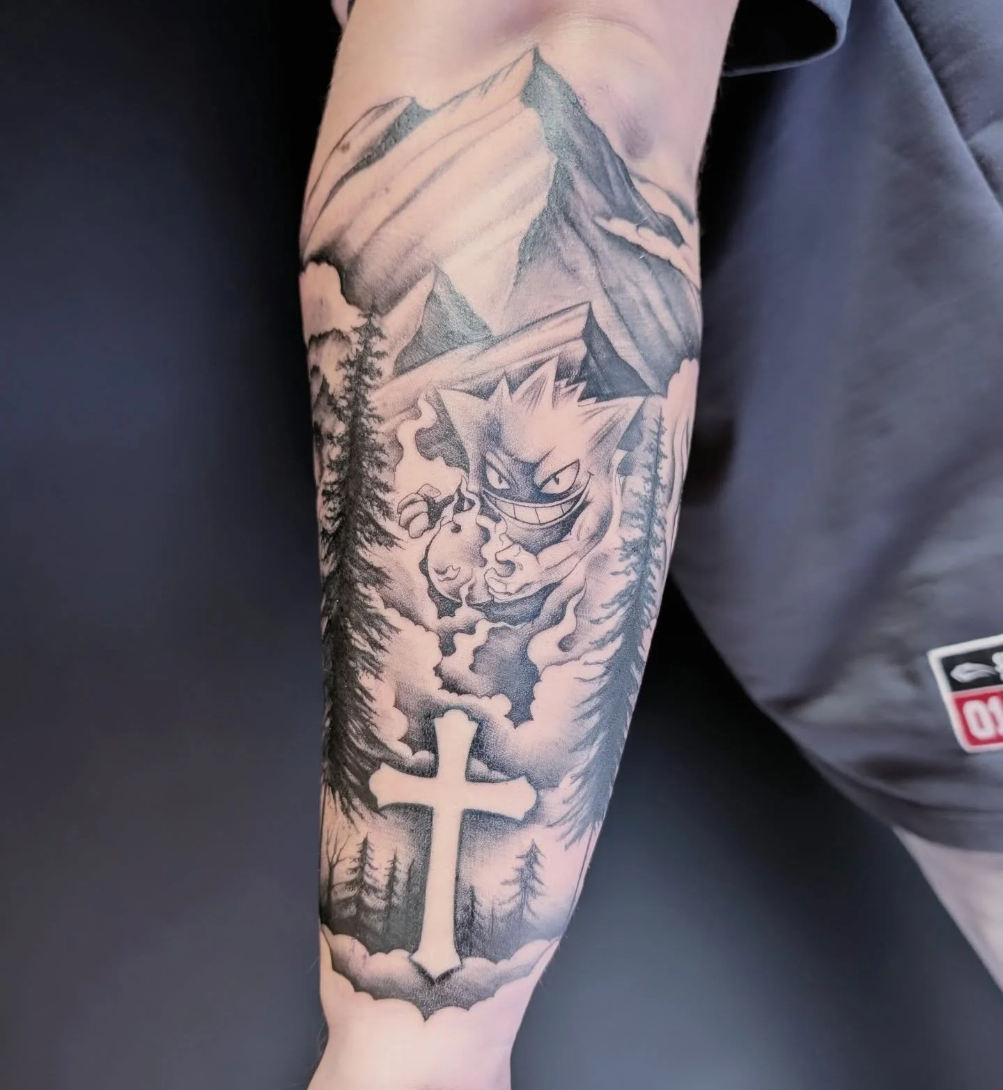 #armtattoo #blackandgreytattoo #tattoo #landscapetattoo