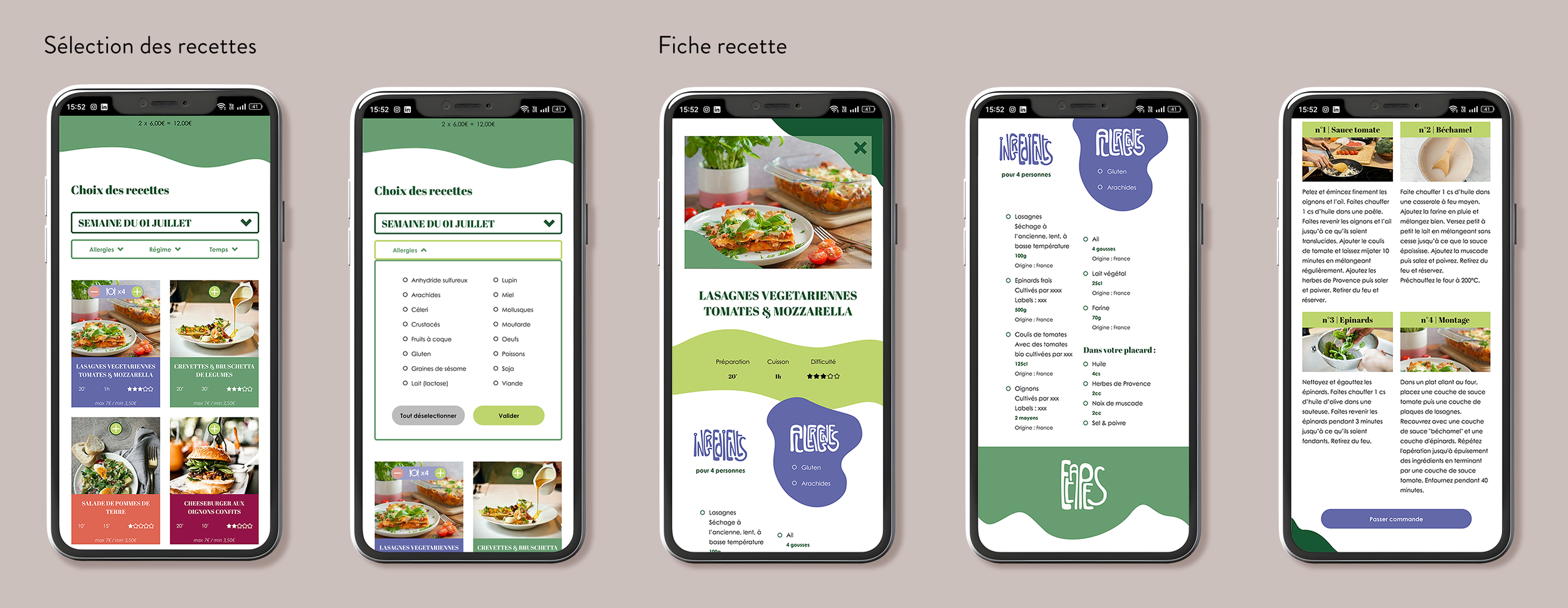 Sélection des recettes et fiche recette