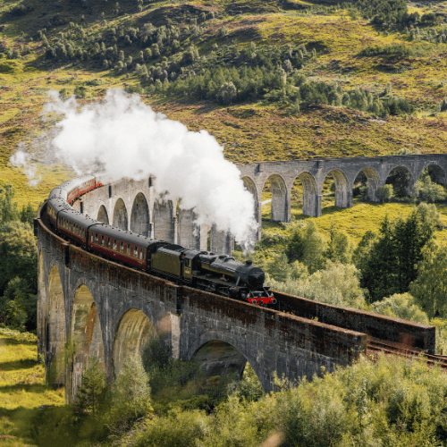 Train crossing over the Glenfinnan viaduct
