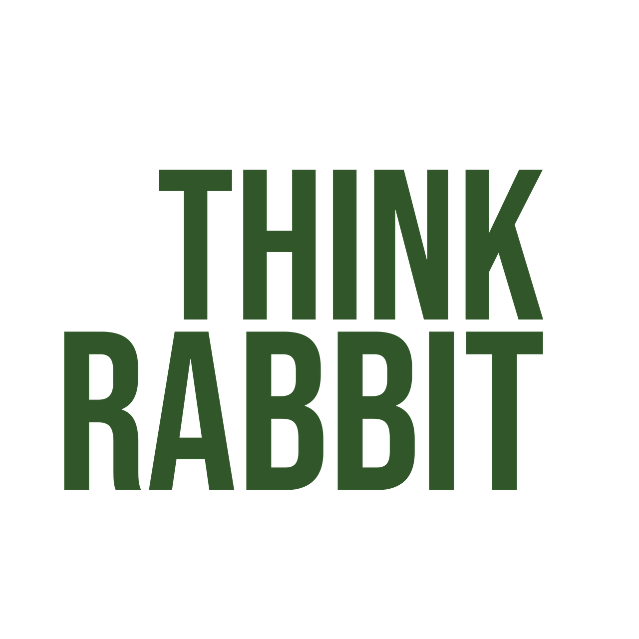 Text that says 'Think Rabbit' in green capital letters on a black background.