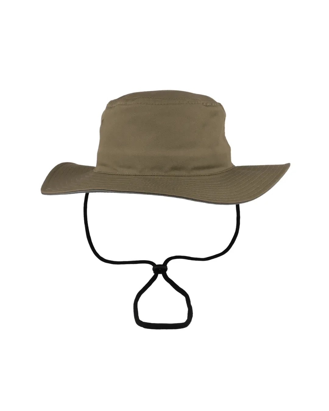Light brown wide-brimmed safari bush hat with an adjustable black cord and toggle, ready for custom corporate branding by Soli in Cape Town.