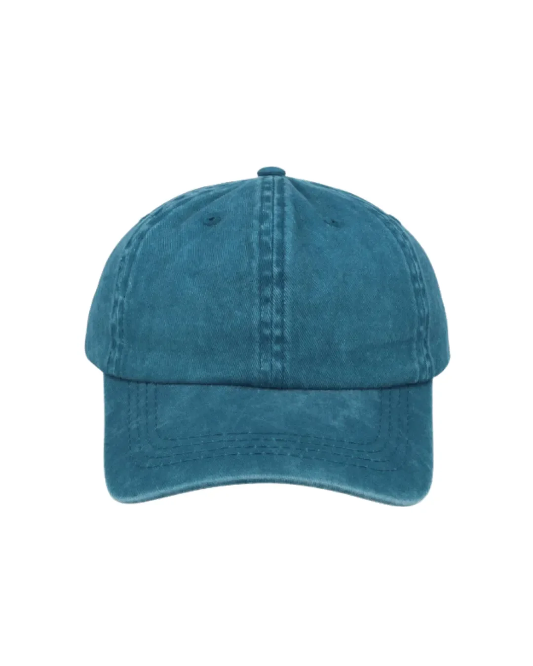 Child-sized vintage washed blue cotton cap with a classic low-profile structure, ready for custom logo branding and promotional events by Soli.