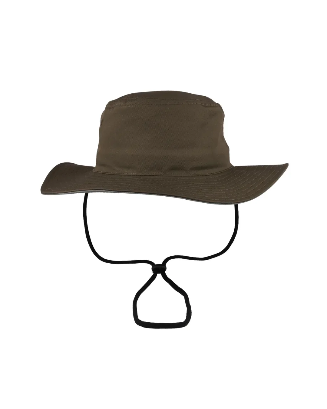Dark brown canvas safari bush hat with an adjustable black toggle cord, designed for custom company branding and outdoor merch by Soli in Cape Town.
