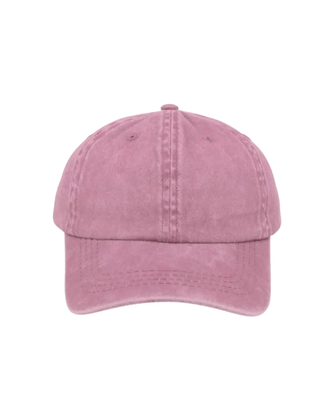 Light pink vintage washed kids baseball cap with stitched eyelets, providing a comfortable fit and an on-trend canvas for custom corporate gifts and promotional branding by Soli.