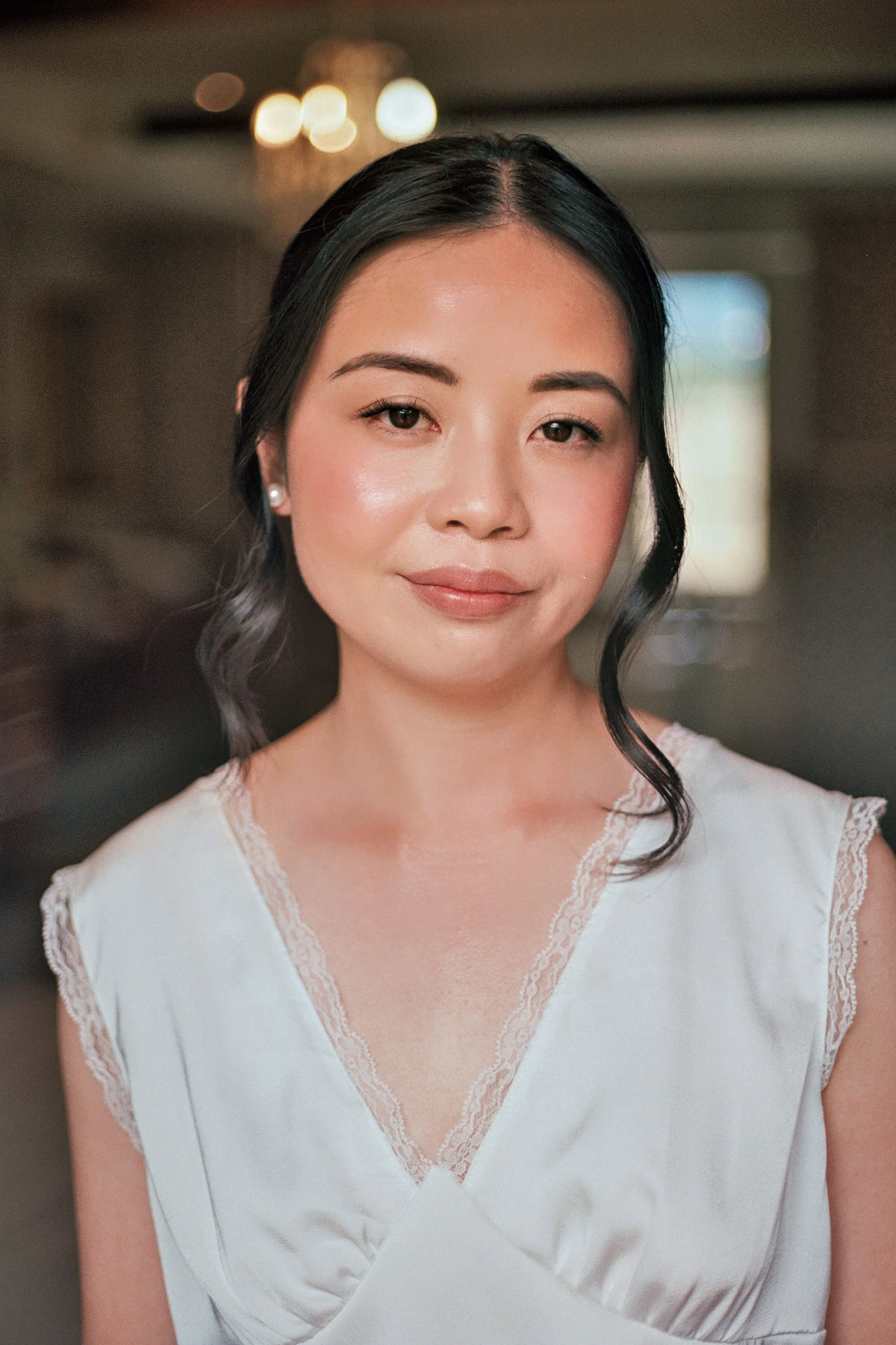 Close-up of the bride's skin-first bridal makeup with a soft, radiant finish, Provence bridal makeup artist