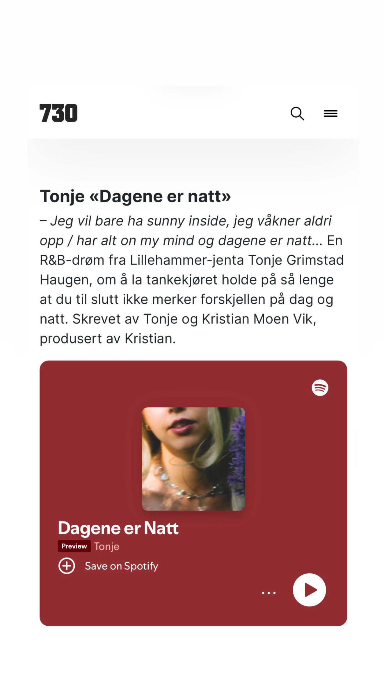 730.no: En R&amp;B-drøm fra Lillehammer-jenta Tonje 