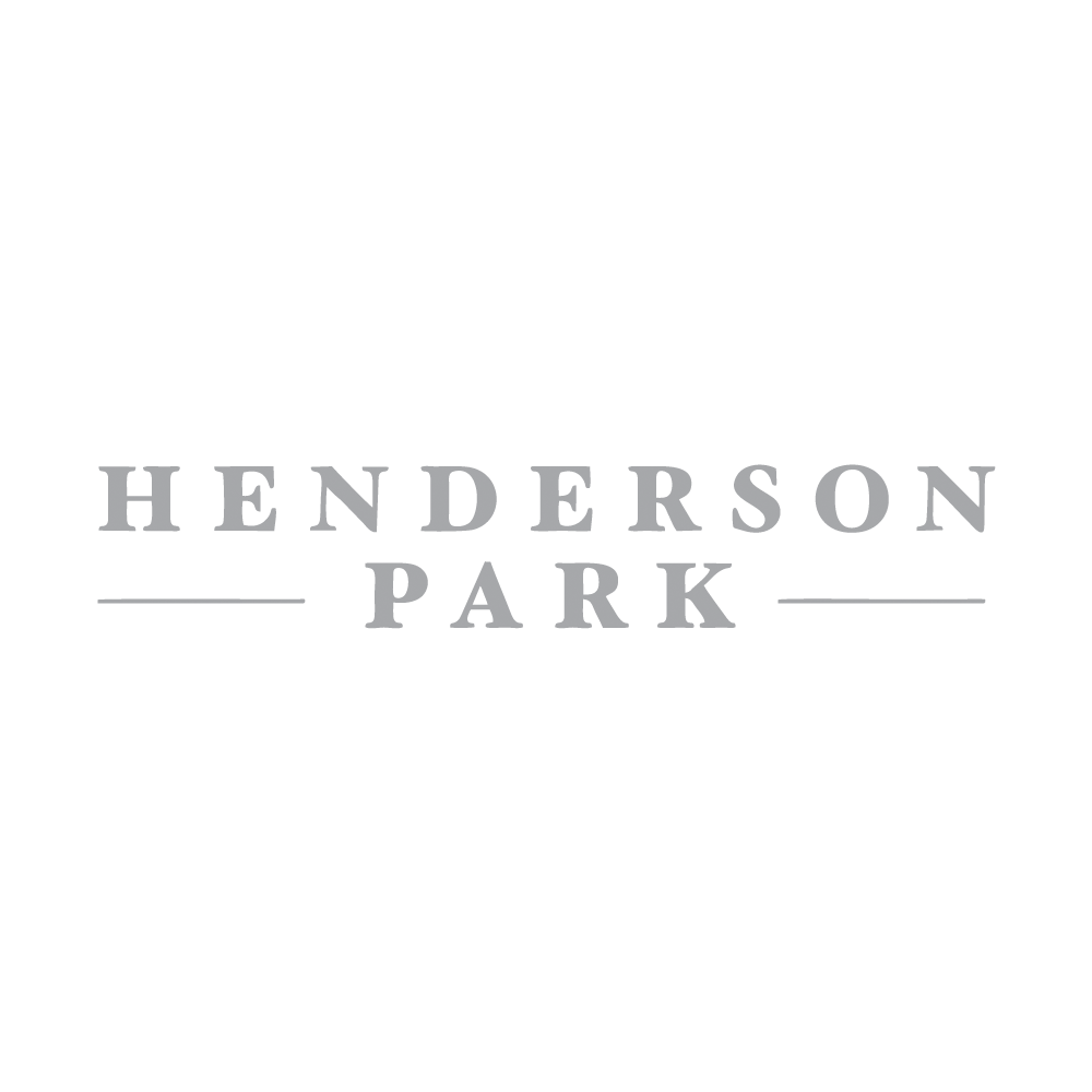 Henderson Park logo in gray text with lines.