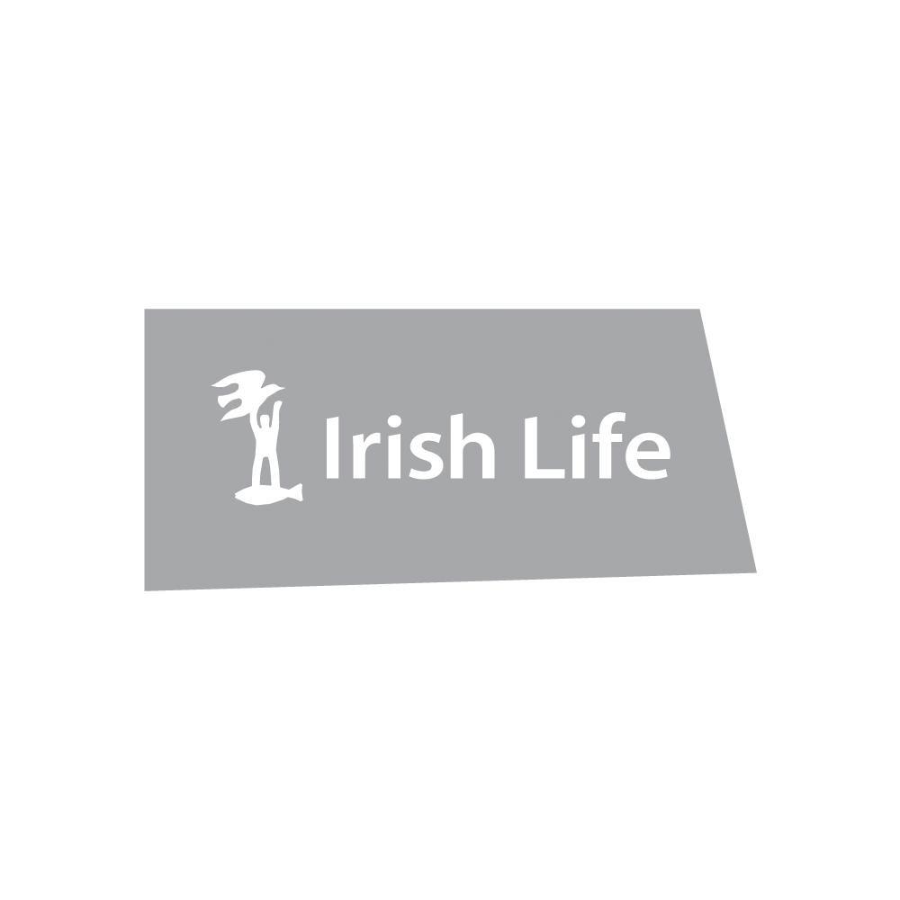 Irish Life logo with abstract figure on a gray background