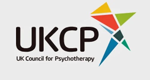 Logo of UK Council for Psychotherapy with colorful geometric shapes.