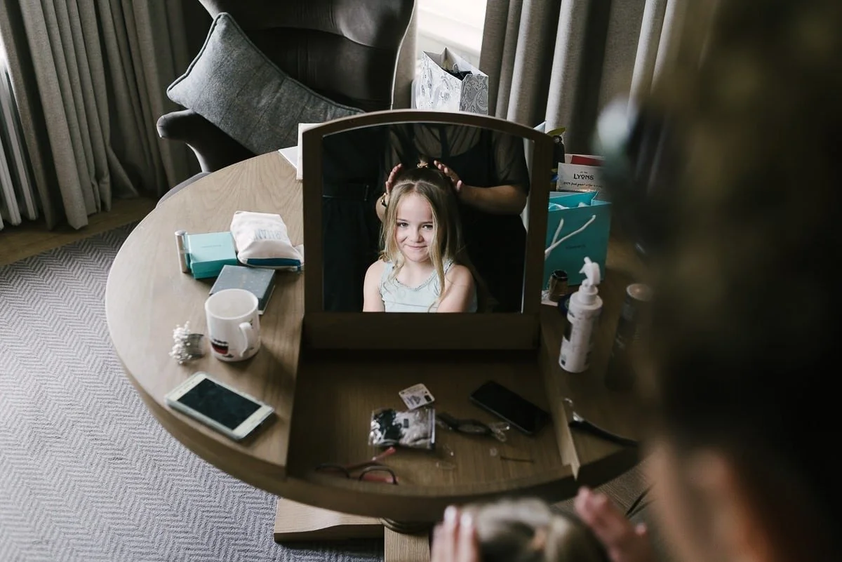 York Wedding Photographer Flower girl in the mirror